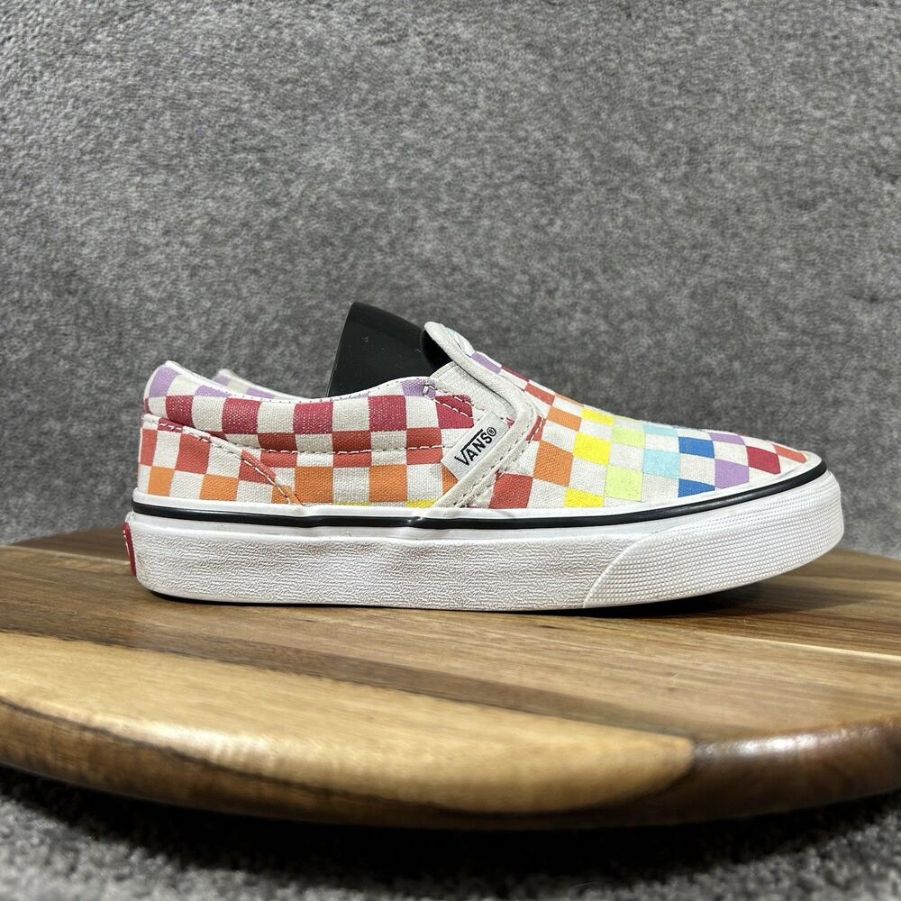 Vans Classic Slip On Kid’s Size 1 Rainbow Checkered Casual Skate Shoes Used